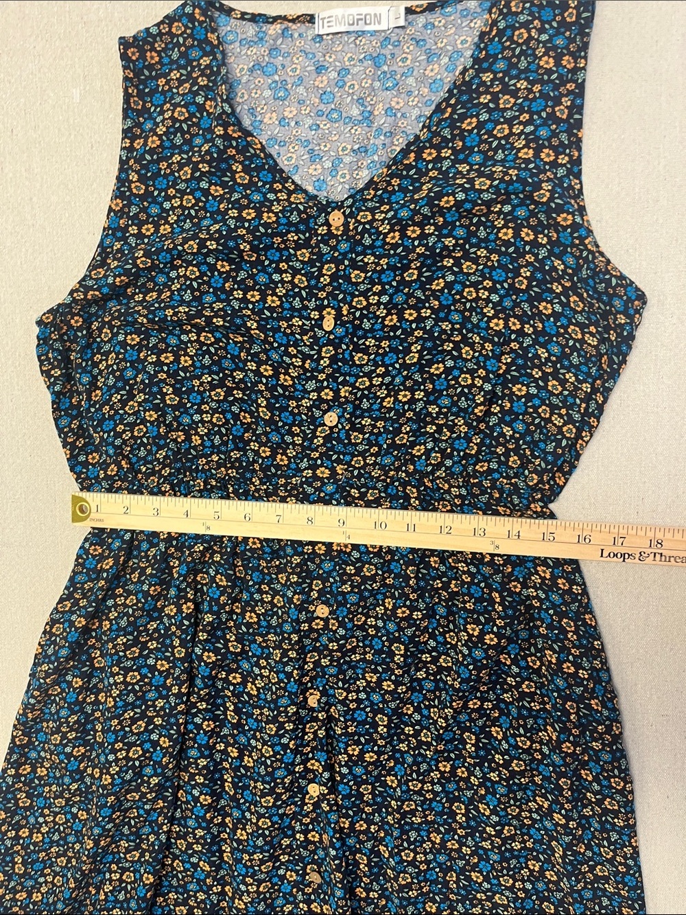 TEMOFON Floral Button Front Midi Dress Pockets Boho Cottagecore Size L - Picture 10 of 16